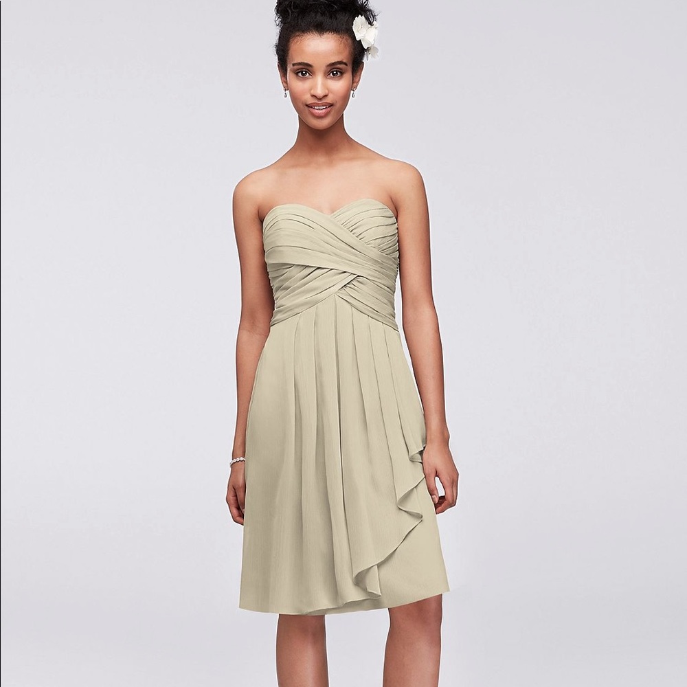 David’s Bridal Crinkle Chiffon Dress Front Cascade